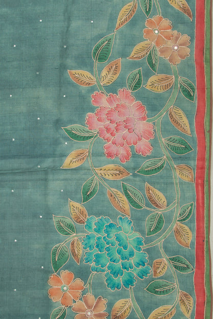Tussar Butta Blue Saree