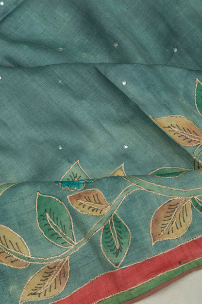 Tussar Butta Blue Saree