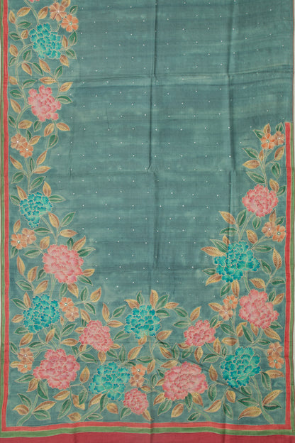 Tussar Butta Blue Saree