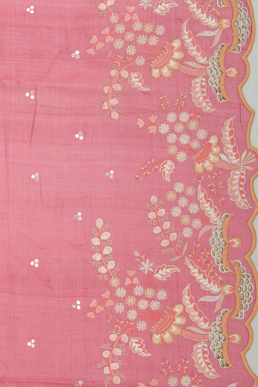 Tussar Butta Pink Saree With Scallop Border