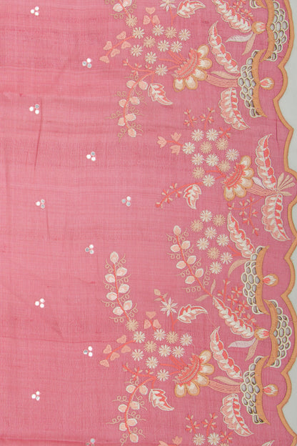 Tussar Butta Pink Saree With Scallop Border