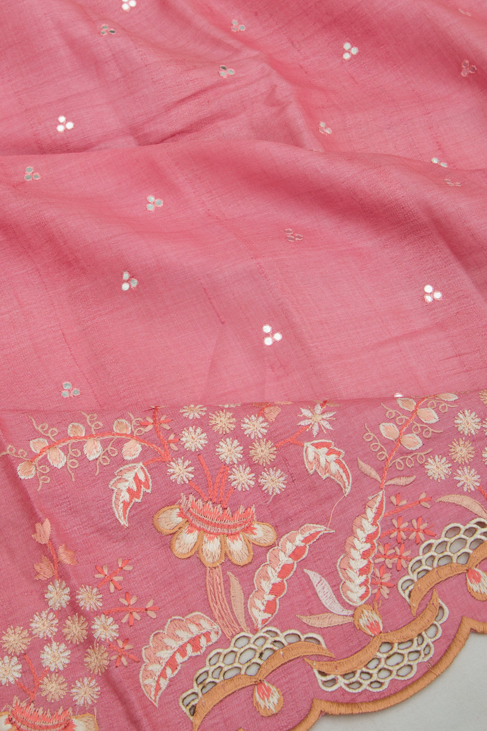 Tussar Butta Pink Saree With Scallop Border