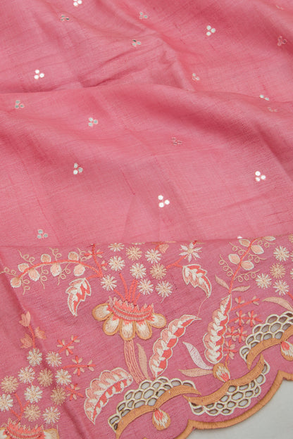 Tussar Butta Pink Saree With Scallop Border
