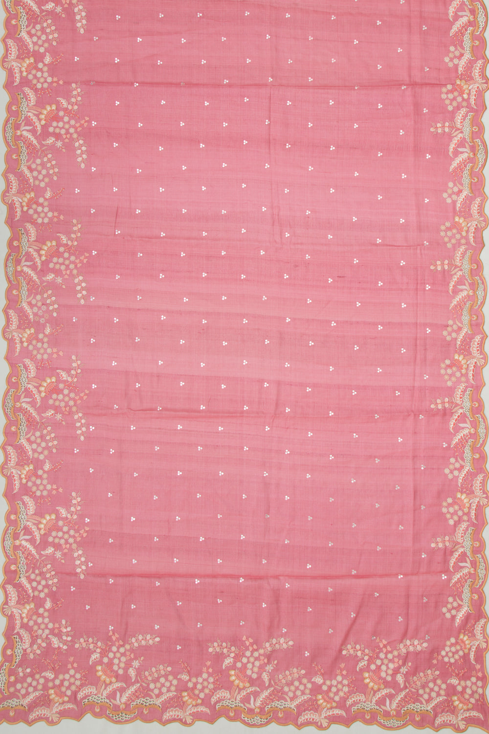 Tussar Butta Pink Saree With Scallop Border