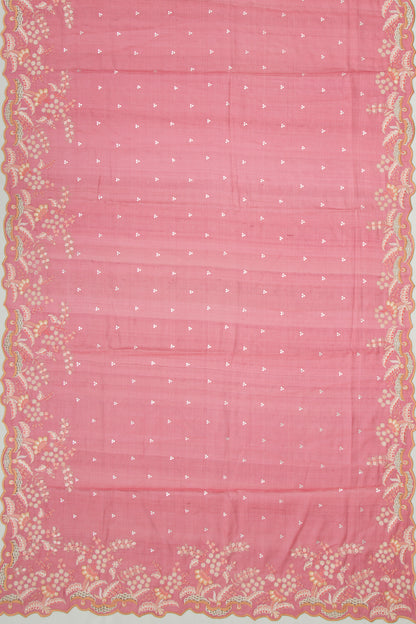 Tussar Butta Pink Saree With Scallop Border