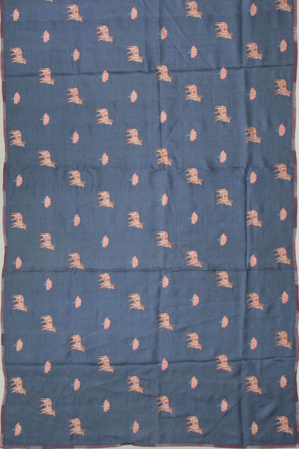 Tussar Embroidery And Pichwai Printed Dark Blue Saree