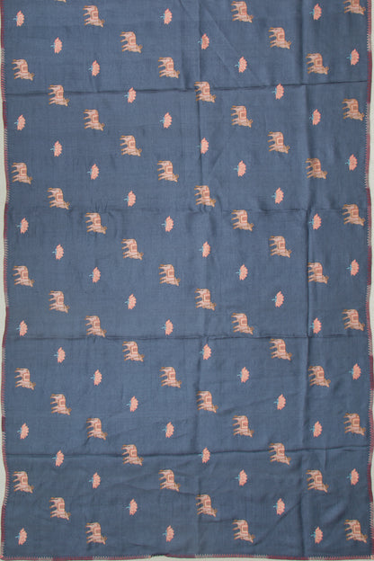 Tussar Embroidery And Pichwai Printed Dark Blue Saree