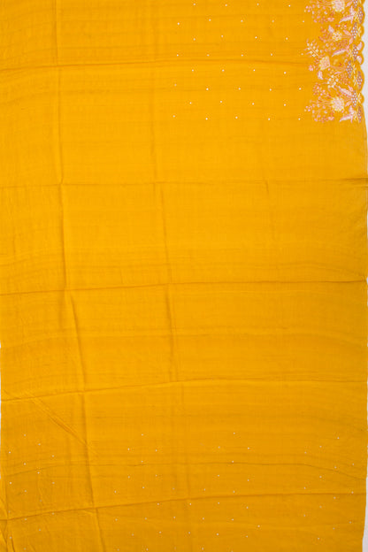 Tussar Butta Mustard Yellow Saree With Scallop Border And Cutwork