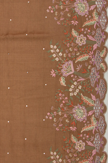 Tussar Butta Brown Saree With Scallop Border And Cut Work