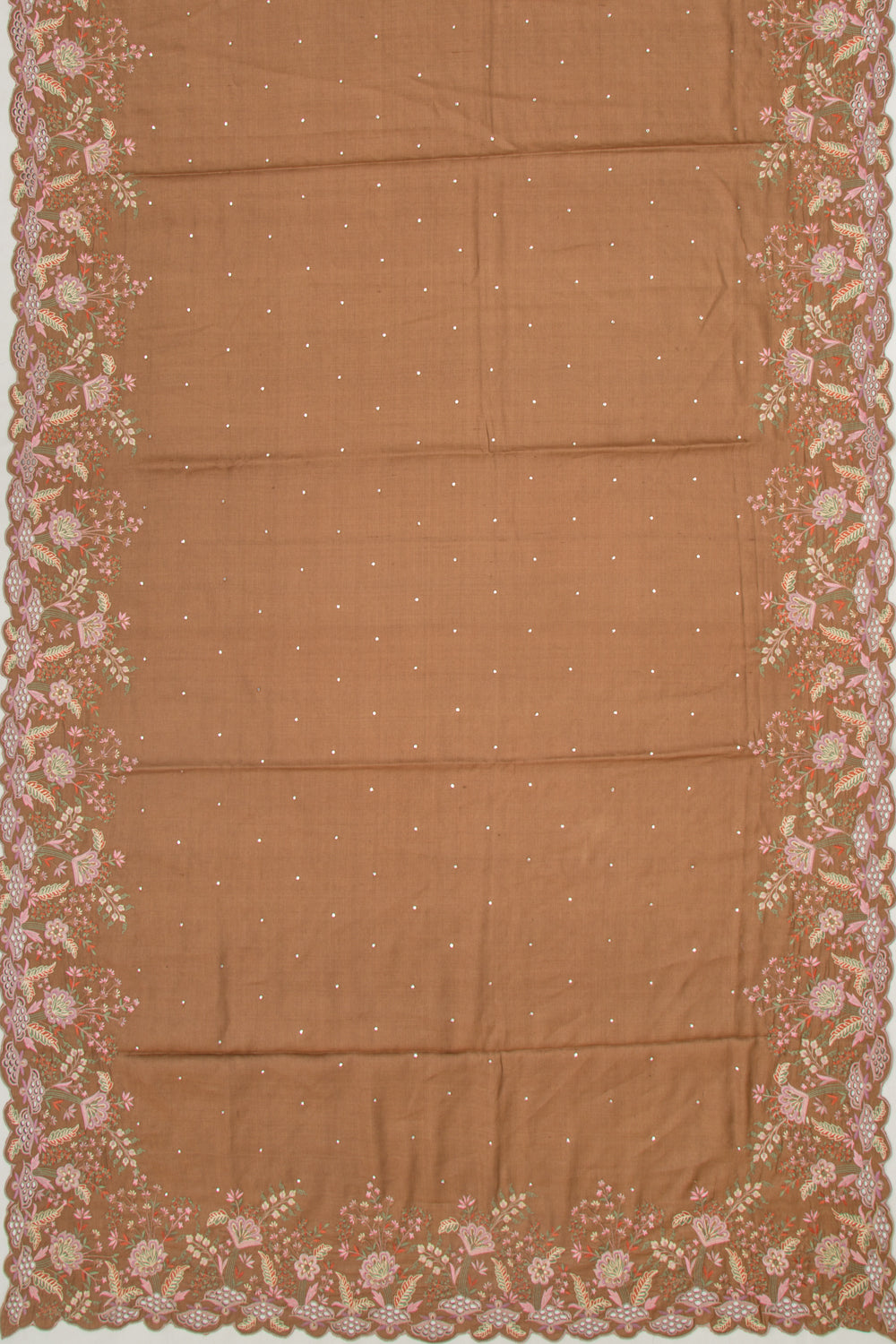 Tussar Butta Brown Saree With Scallop Border And Cut Work