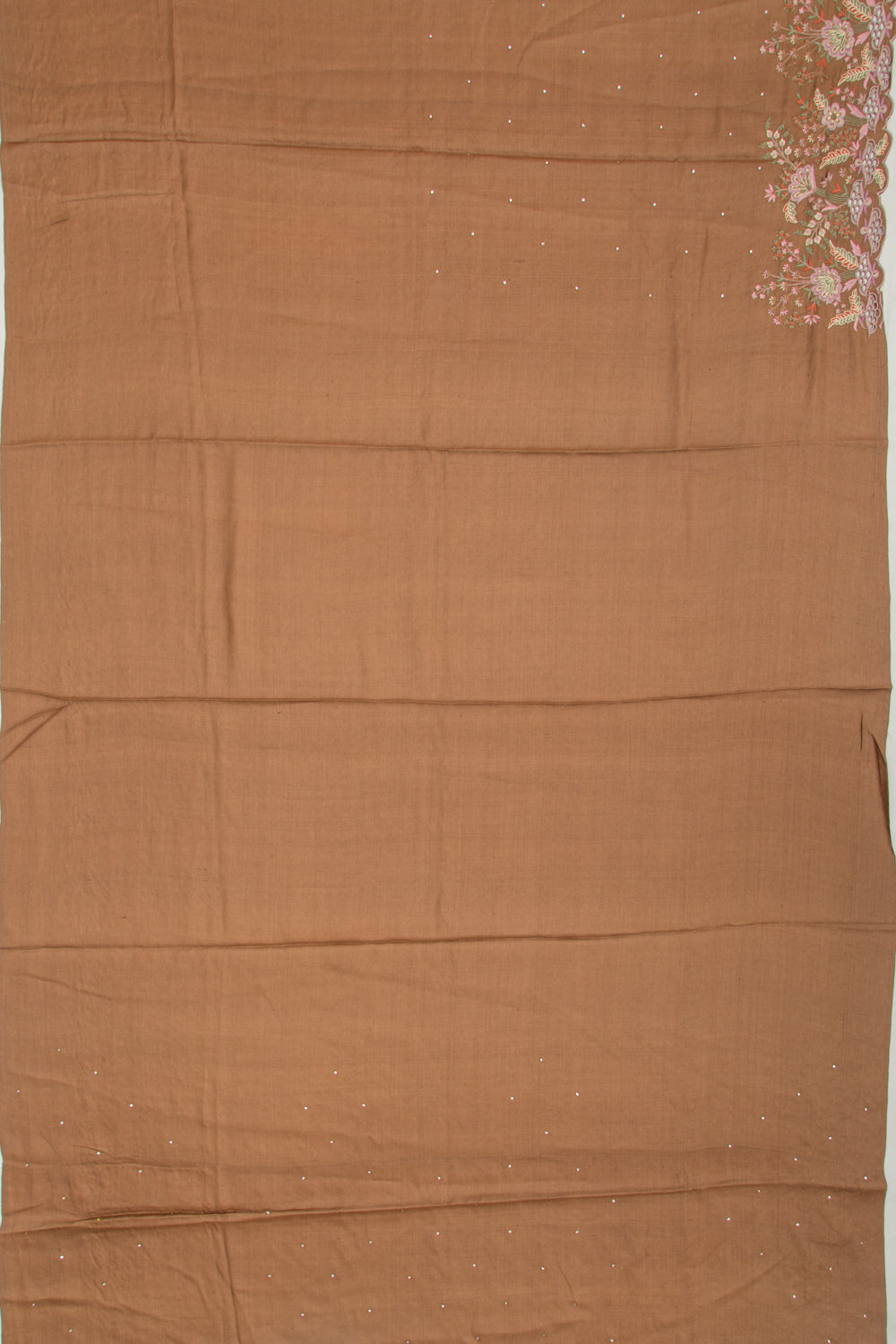 Tussar Butta Brown Saree With Scallop Border And Cut Work