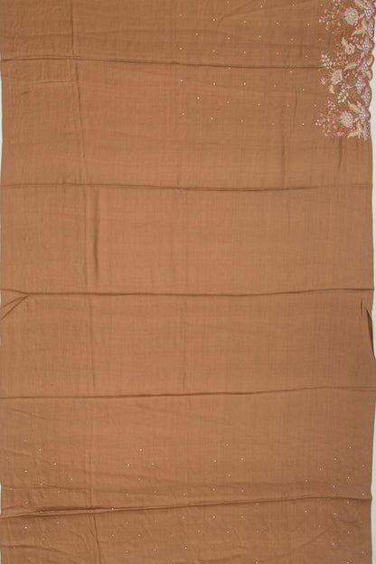 Tussar Butta Brown Saree With Scallop Border And Cut Work