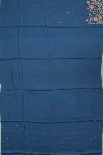 Tussar Butta Dark Blue Saree With Scallop Border And Cutwork