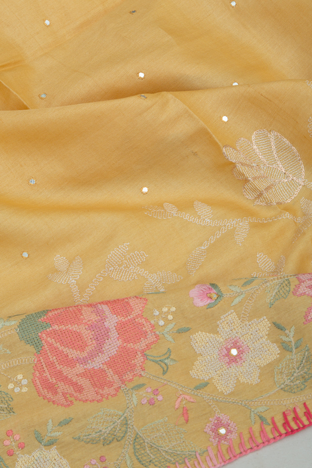 Tussar Butta Yellow Saree