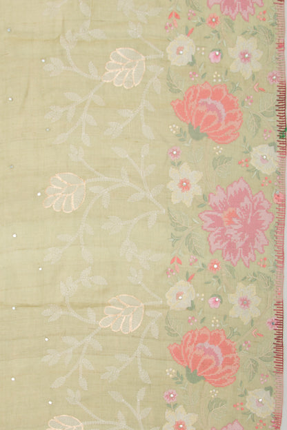 Tussar Floral Embroidery Pastel Green Saree