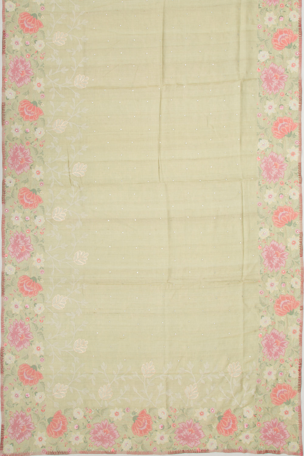 Tussar Floral Embroidery Pastel Green Saree