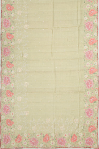 Tussar Floral Embroidery Pastel Green Saree