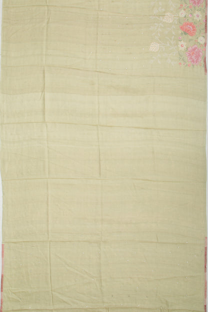 Tussar Floral Embroidery Pastel Green Saree
