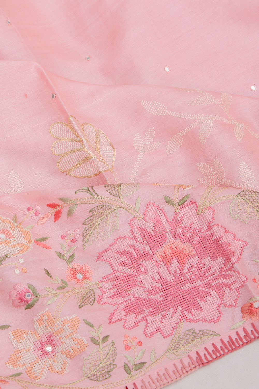 Tussar Butta Baby Pink Saree