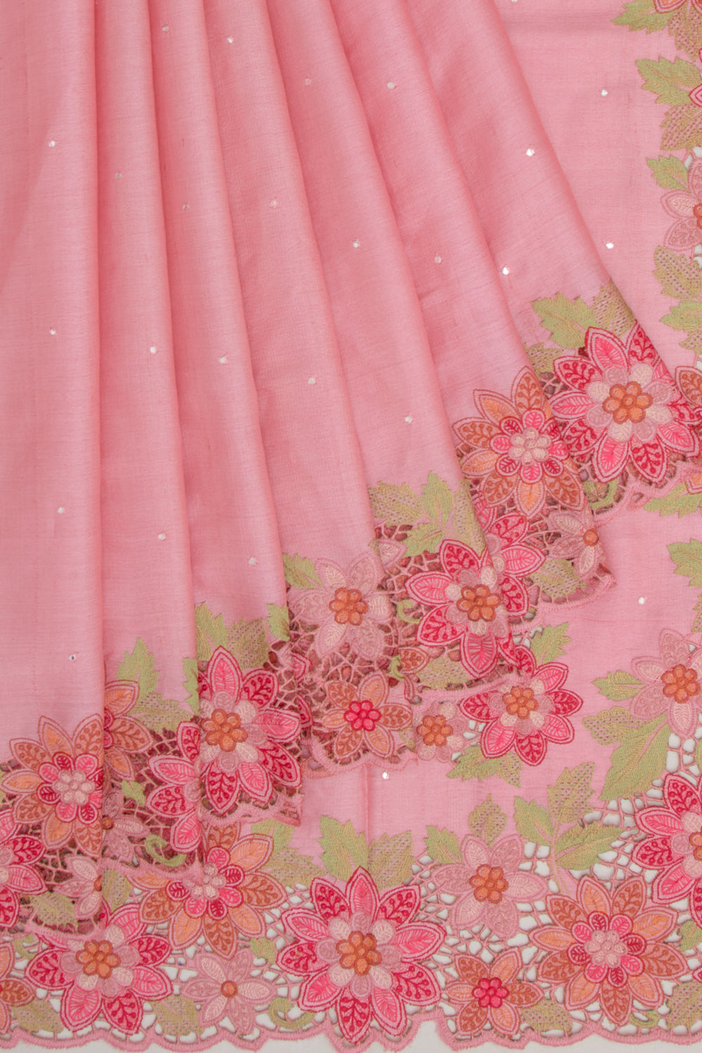 Tussar Butta Pink Saree With Scallop Border And Cutwork