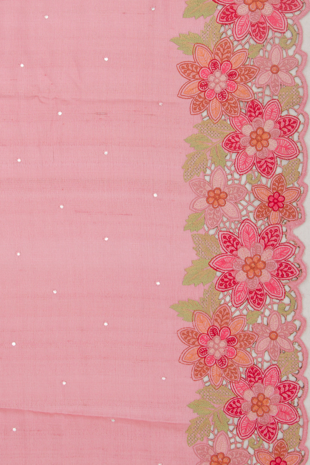 Tussar Butta Pink Saree With Scallop Border And Cutwork