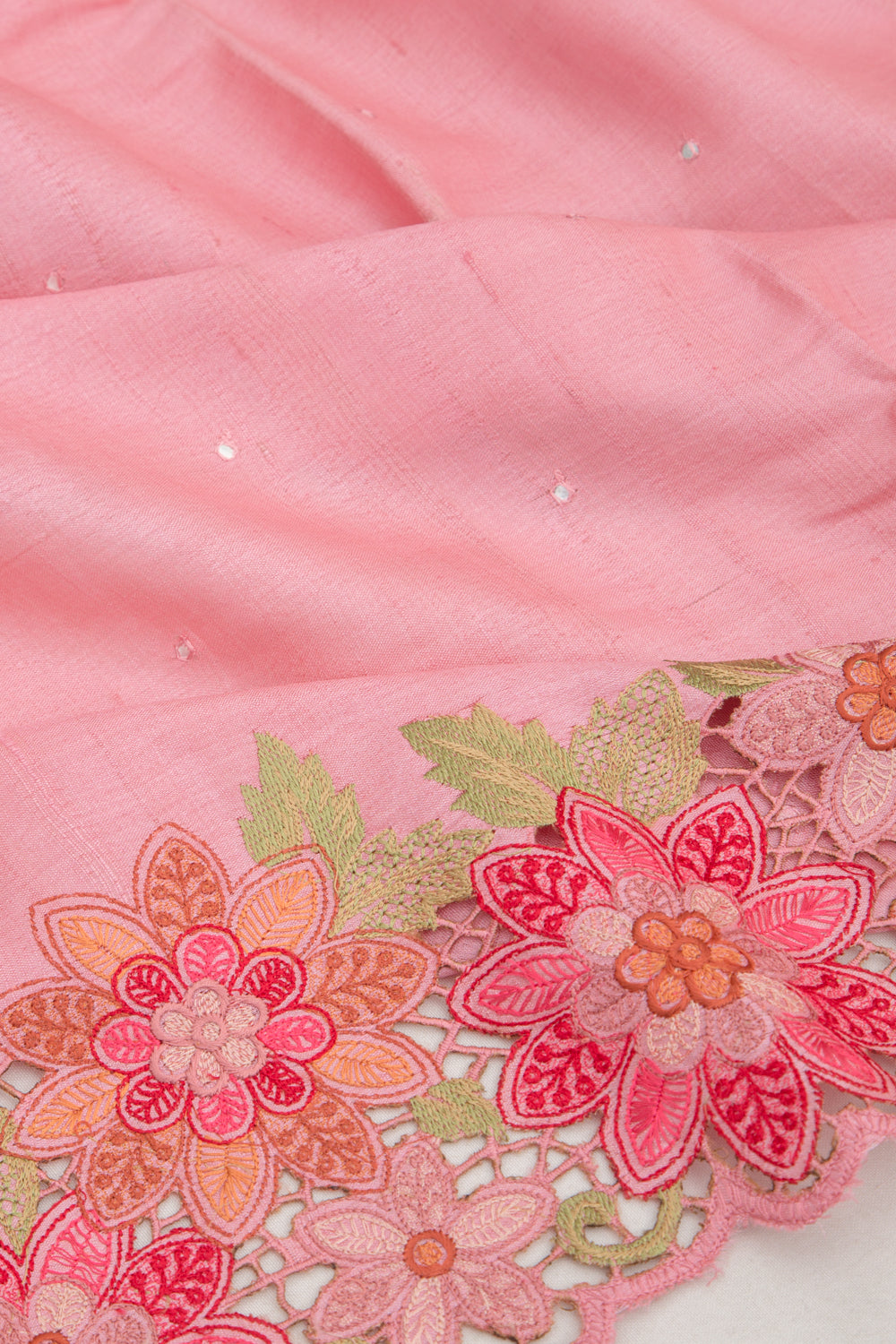 Tussar Butta Pink Saree With Scallop Border And Cutwork