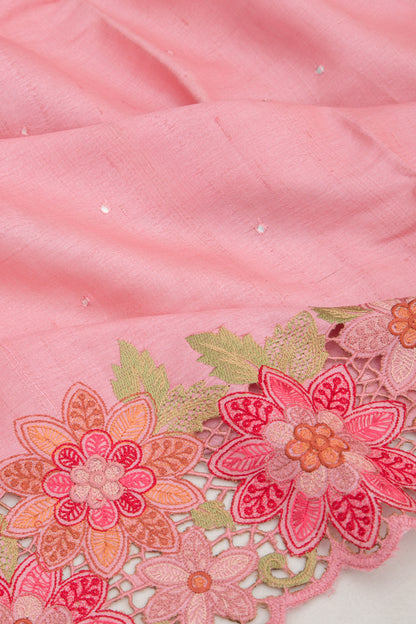 Tussar Butta Pink Saree With Scallop Border And Cutwork