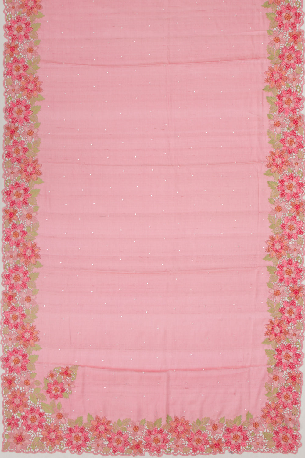 Tussar Butta Pink Saree With Scallop Border And Cutwork