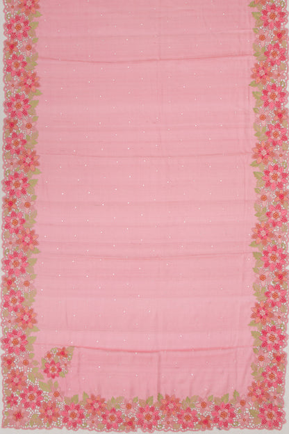 Tussar Butta Pink Saree With Scallop Border And Cutwork