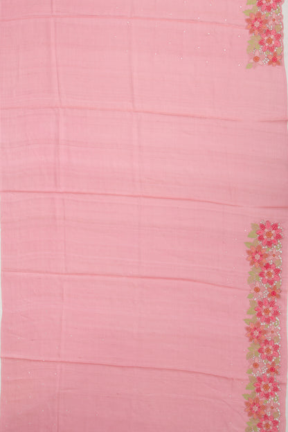 Tussar Butta Pink Saree With Scallop Border And Cutwork