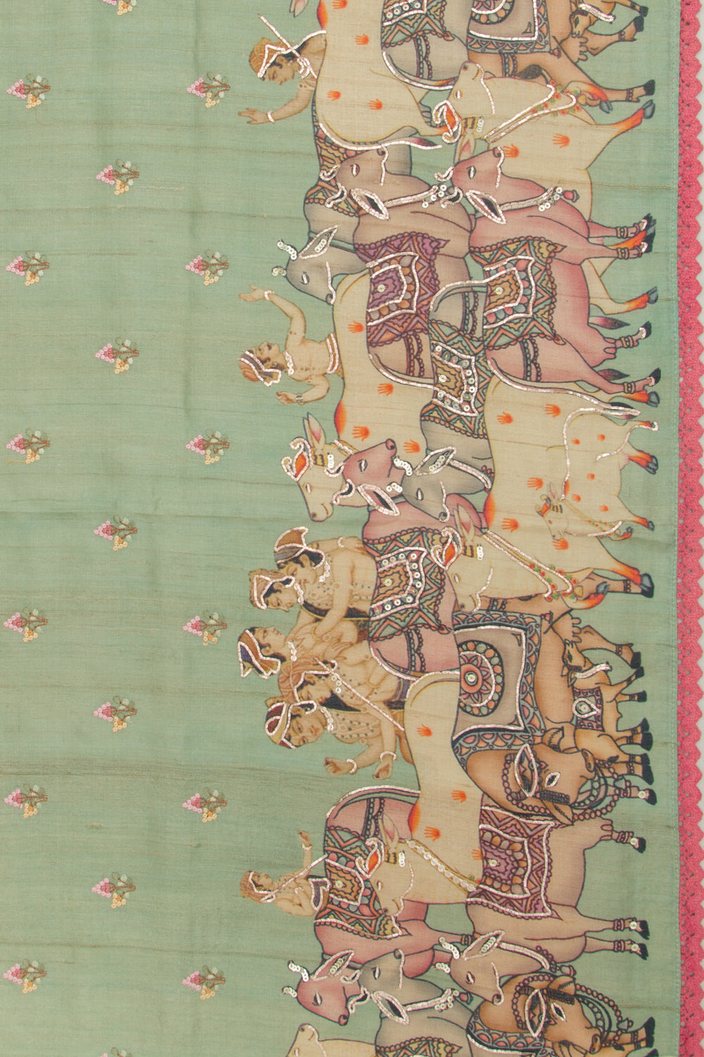 Tussar Pichwai Butta Green Saree