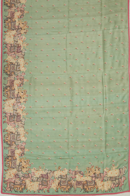 Tussar Pichwai Butta Green Saree