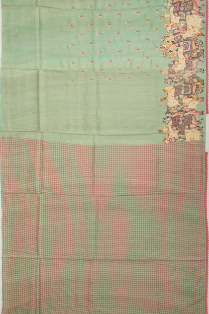Tussar Pichwai Butta Green Saree