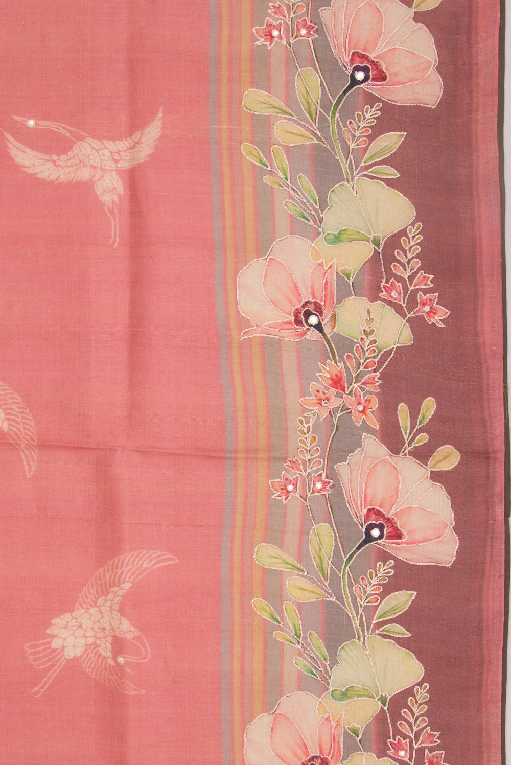 Tussar Printed Pink Saree