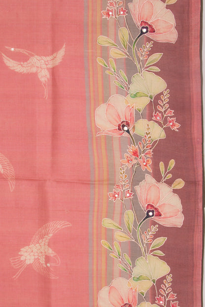 Tussar Printed Pink Saree