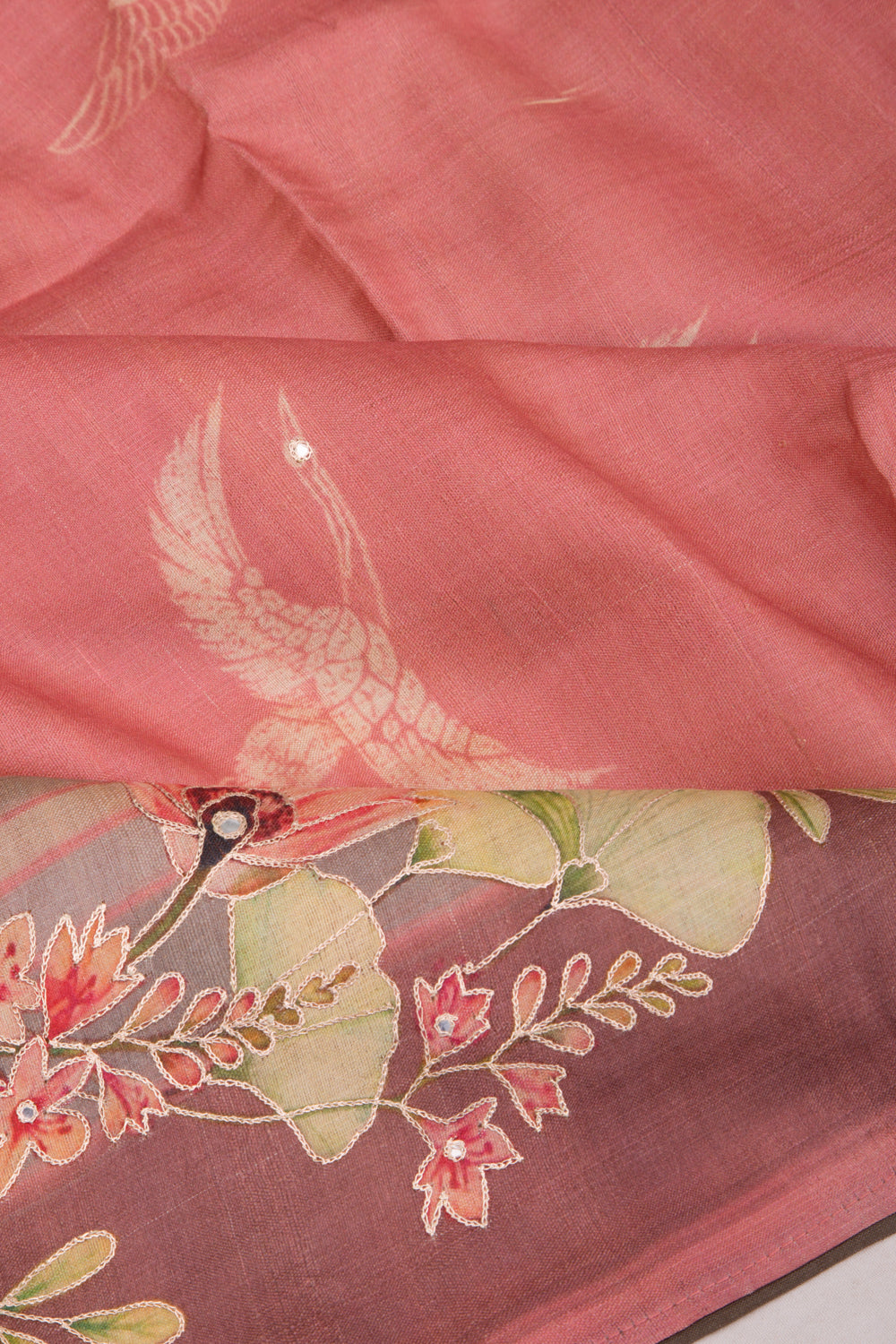 Tussar Printed Pink Saree
