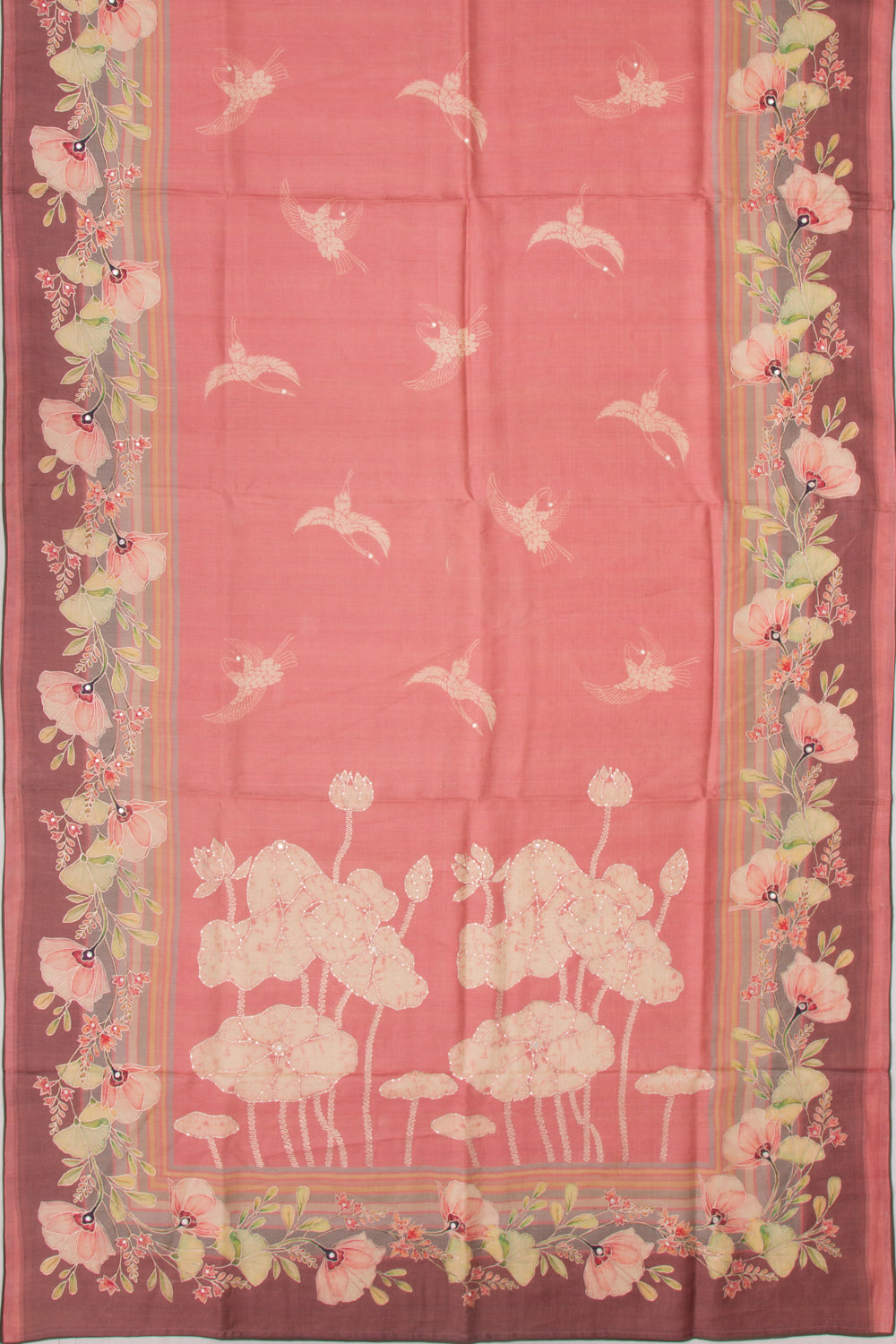 Tussar Printed Pink Saree