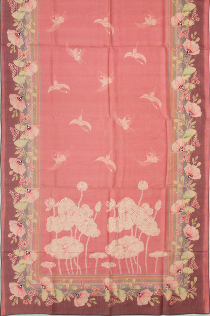 Tussar Printed Pink Saree