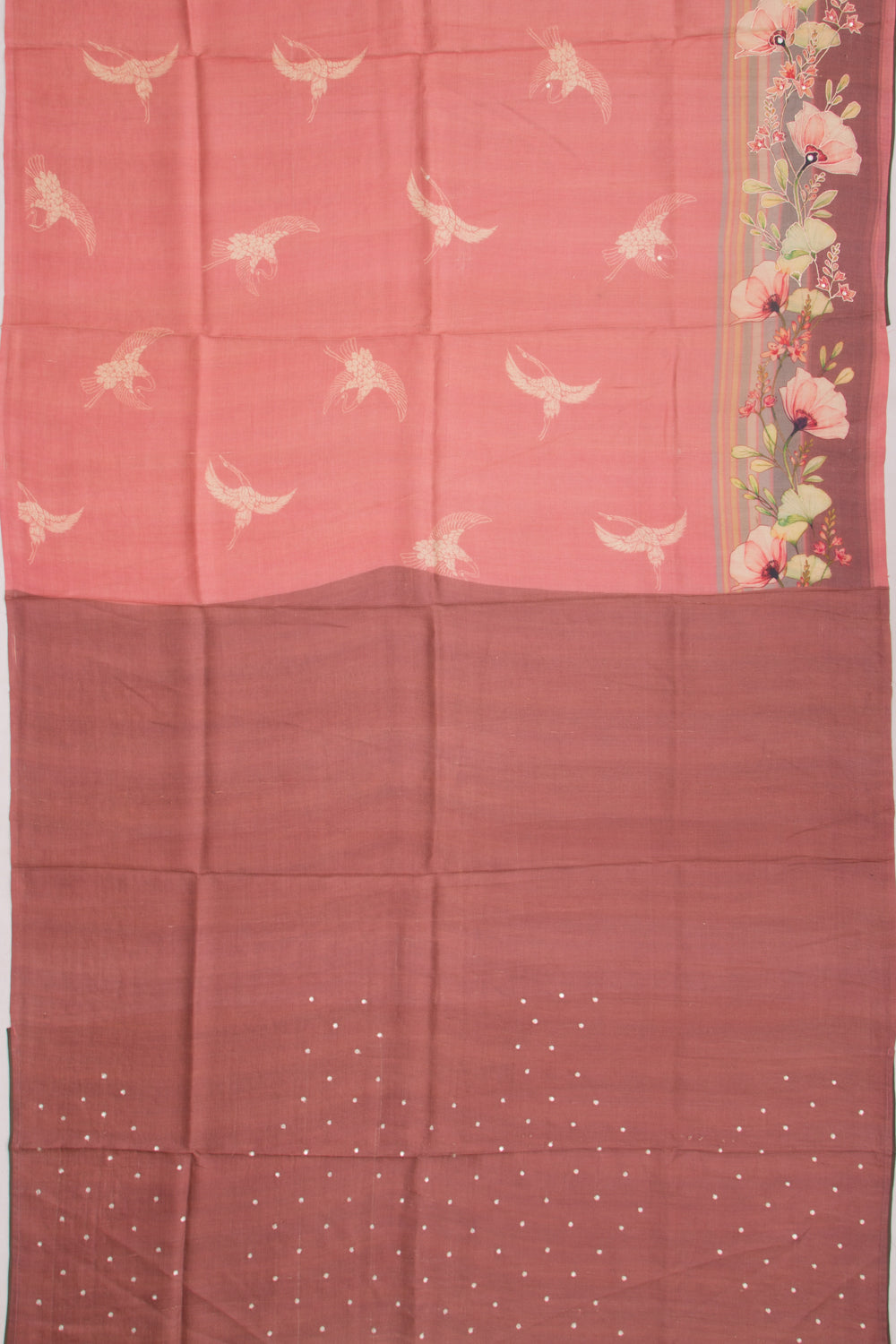 Tussar Printed Pink Saree