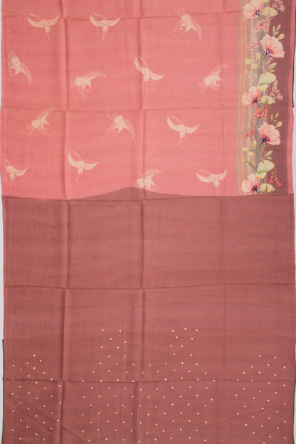 Tussar Printed Pink Saree