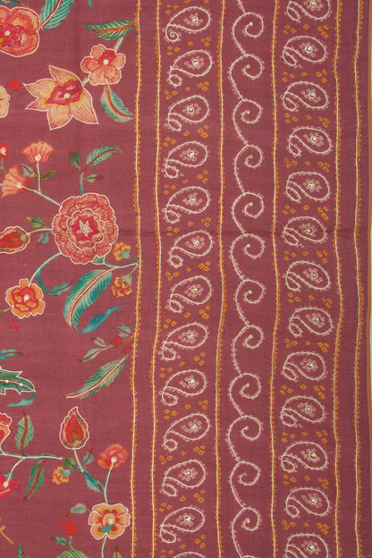 Tussar Floral Printed And Embroidery Burgundy Saree