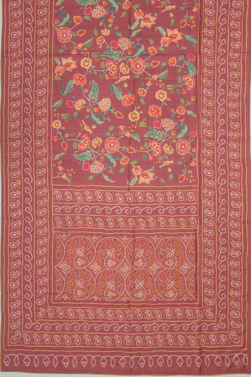 Tussar Floral Printed And Embroidery Burgundy Saree