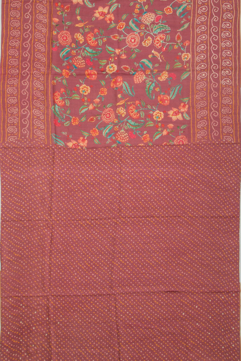 Tussar Floral Printed And Embroidery Burgundy Saree