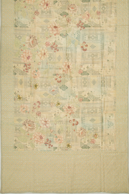 Tussar Floral Printed And Embroidery Pastel Green Saree
