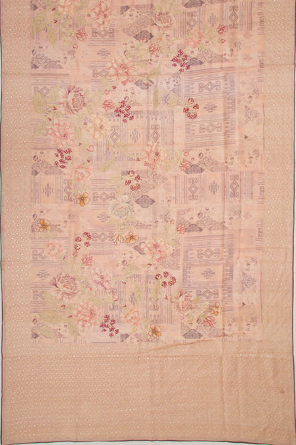 Tussar Floral Printed And Embroidery Peach Saree