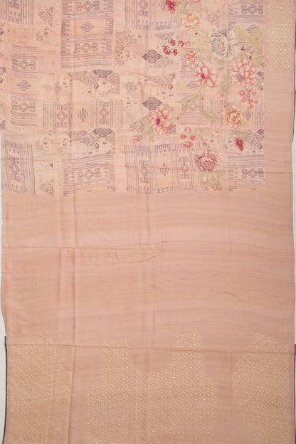 Tussar Floral Printed And Embroidery Peach Saree