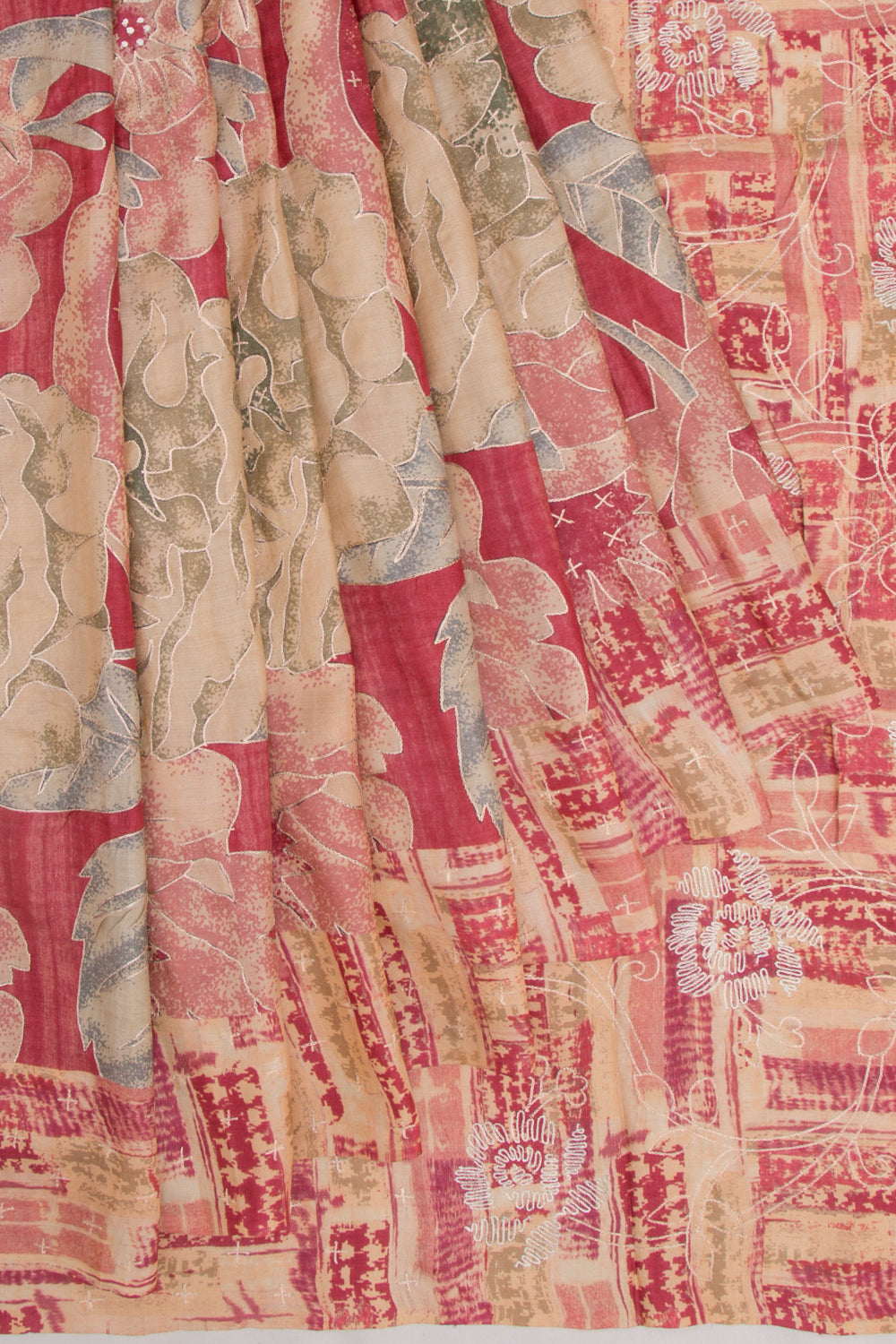 Tussar Printed And Embroidery Maroon Saree