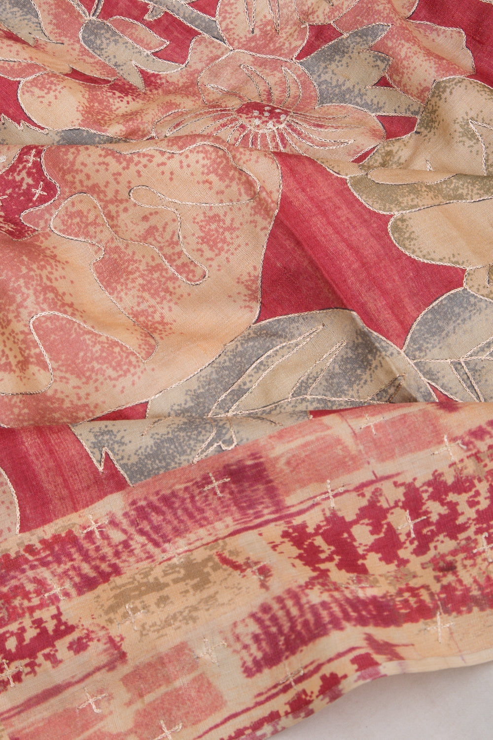 Tussar Printed And Embroidery Maroon Saree