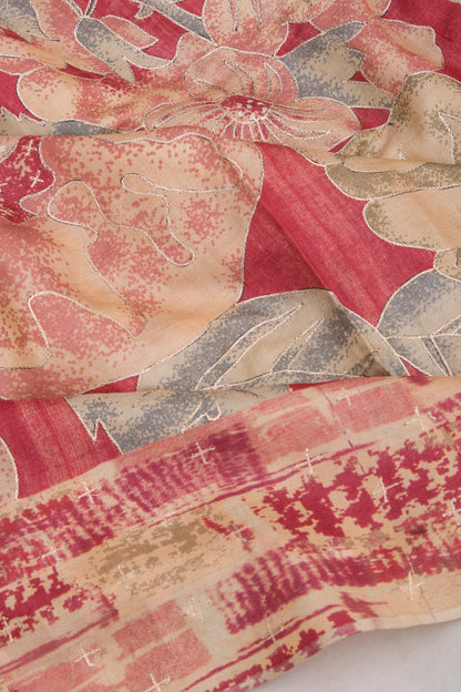 Tussar Printed And Embroidery Maroon Saree