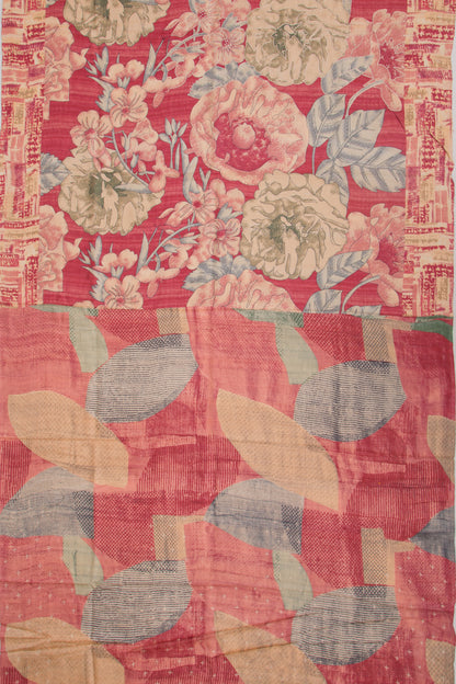 Tussar Printed And Embroidery Maroon Saree